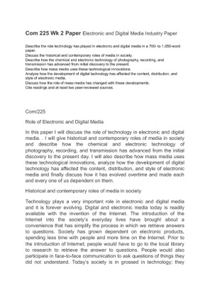 Com 225 Wk 2 Paper Electronic and Digital Media Industry Paper Describe...