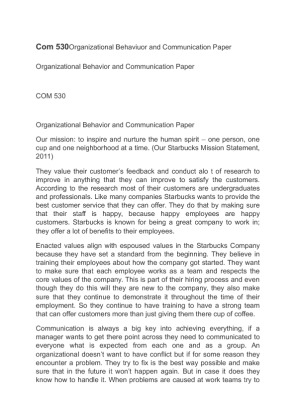 Com 530Organizational Behaviuor and Communication Paper