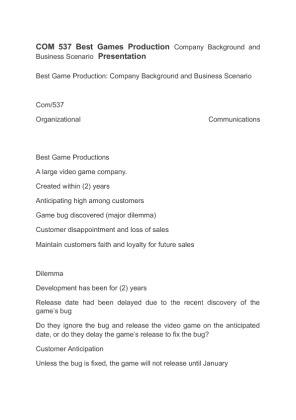 COM 537 Best Games Production Company Background and Business Scenario ...
