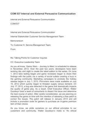 COM 537 Internal and External Persuasive Communication Internal...