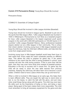 Comm 215 Persuasive Essay Young Boys Should Be Involved