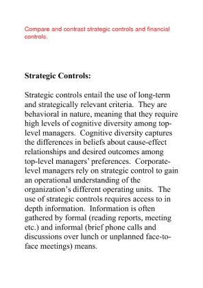 Compare and contrast strategic controls and financial controls