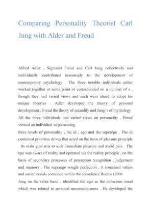 Comparing Personality Theorist Carl Jung with Alder and Freud