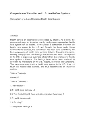 Comparison of Canadian and U.S. Health Care Systems