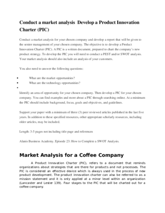Conduct a market analysis  Develop a Product Innovation Charter