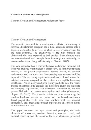 Contract Creation and Management Assignment Paper