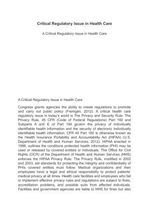 Critical Regulatory Issue in Health Care