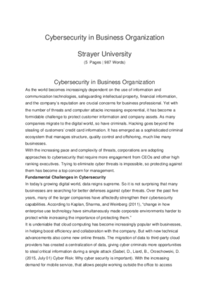 Cybersecurity in Business Organization