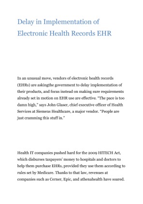 Delay in Implementation of Electronic Health Records EHR