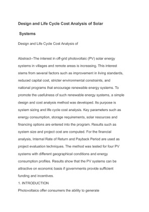 Design and Life Cycle Cost Analysis of Solar company