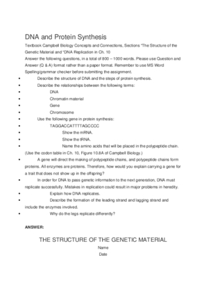 DNA and Protein Synthesis The Structure of the Genetic Material and DNA...