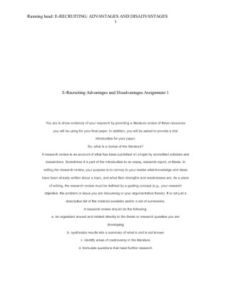 E Recruiting Advantages and Disadvantages Assignment 1