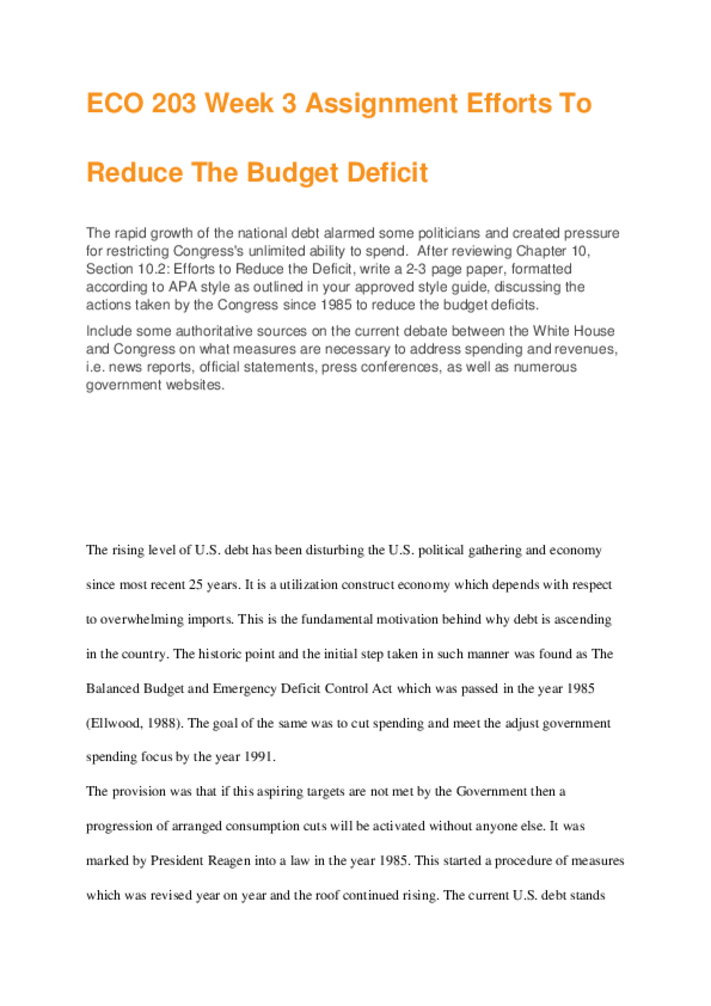 ECO 203 Week 3 Assignment Efforts To Reduce The Budget Deficit