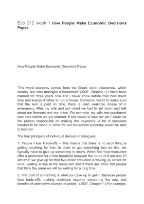 Eco 212 week 1 How People Make Economic Decisions Paper