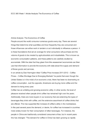 ECO 365 Week 1 Article Analysis The Economics of Coffee