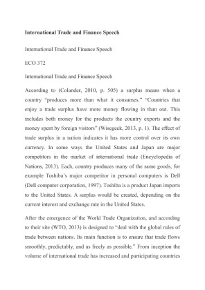 ECO 372 International Trade and Finance Speech