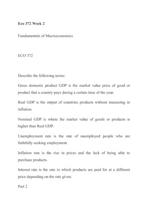Eco 372 Week 2 Definitions Fundamentals of Macroeconomics