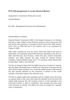 ECO 550 Assignment 4 Levels General Motors