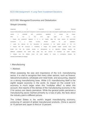 ECO 550 Assignment  4 Long Term Investment Decisions