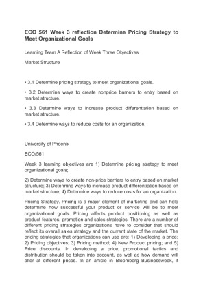 ECO 561 Week 3 reflection Determine Pricing Strategy to Meet...