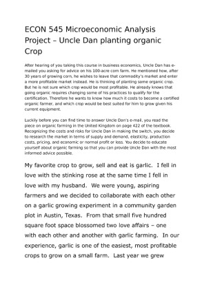 ECON 545 Microeconomic Analysis Project  Uncle Dan planting organic Crop