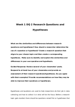 EDU 626 Week 1 DQ 2 Research Questions and Hypotheses 8479800205395857