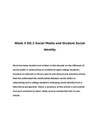 EDU 654 Week 4 DQ 2 Social Media and Student Social Identity 568570993