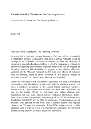 ENG 102 Inclusion in the Classroom The Teaching Methods