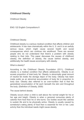 ENG 122 English Compositions II Childhood Obesity