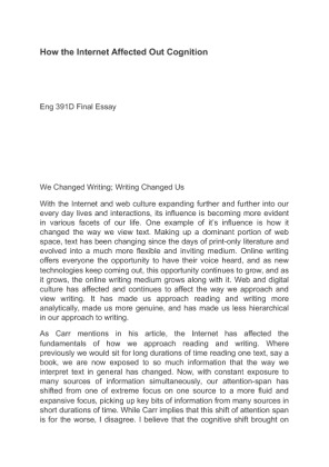 Eng 391D Final Essay How the Internet Affected Out Cognition