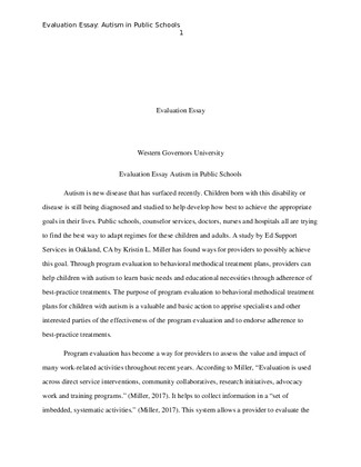 Evaluation Essay Autism in Public Schools