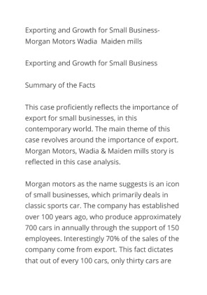 Exporting and Growth for Small Business  Morgan Motors Wadia  Maiden mills