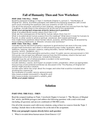 Fall of Humanity Then and Now Worksheet