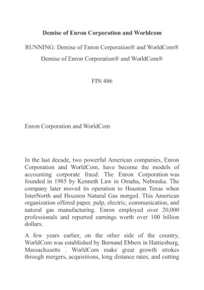 FIN 486 Demise of Enron Corporation and Worldcom