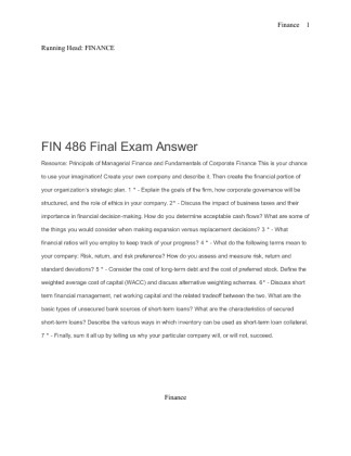 FIN 486 Final Exam Answer