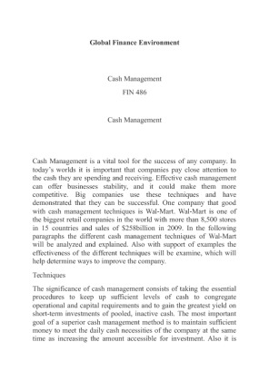 FIN 486 Global Finance Environment Cash Management