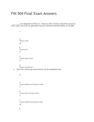 FIN 504 Final Exam Answers
