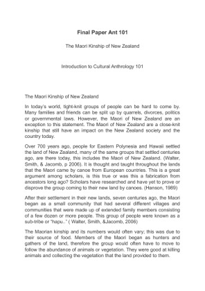 Final Paper Ant 101 The Maori Kinship of New Zealand