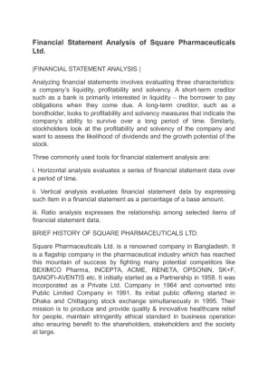 Financial Statement Analysis of Square Pharmaceuticals Ltd.
