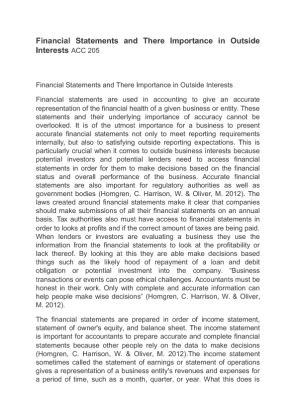 Financial Statements and There Importance in Outside Interests ACC 205