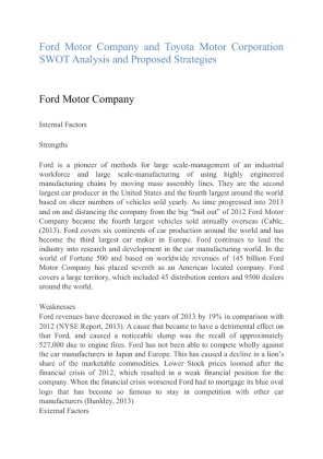 Ford Motor Company and Toyota Motor Corporation SWOT Analysis and...