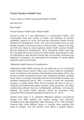 Future Trends in Health Care Mental Health HCS533