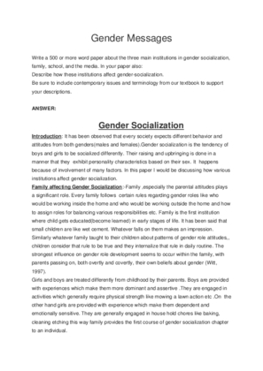 Gender Messages Write a 500 or more word paper about the three main...