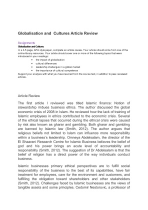 Globalisation and  Cultures Article Review