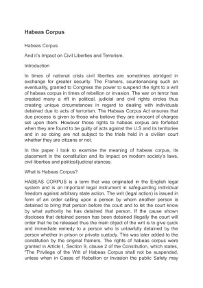 Habeas Corpus And its Impact on Civil Liberties and Terrorism