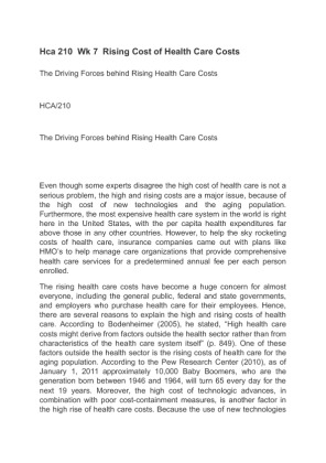 Hca 210  Wk 7  Rising Cost of Health Care Costs