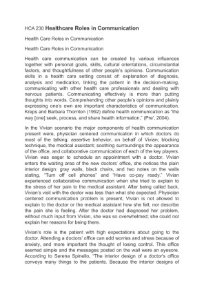 HCA 230 Healthcare Roles in Communication