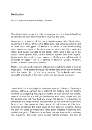 HCA 240 How Leukaemia Effects Children