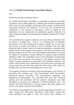 HCA 250 Health Psychology Committee Report