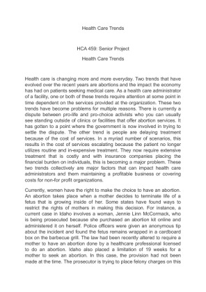 HCA 459 Health Care Trends